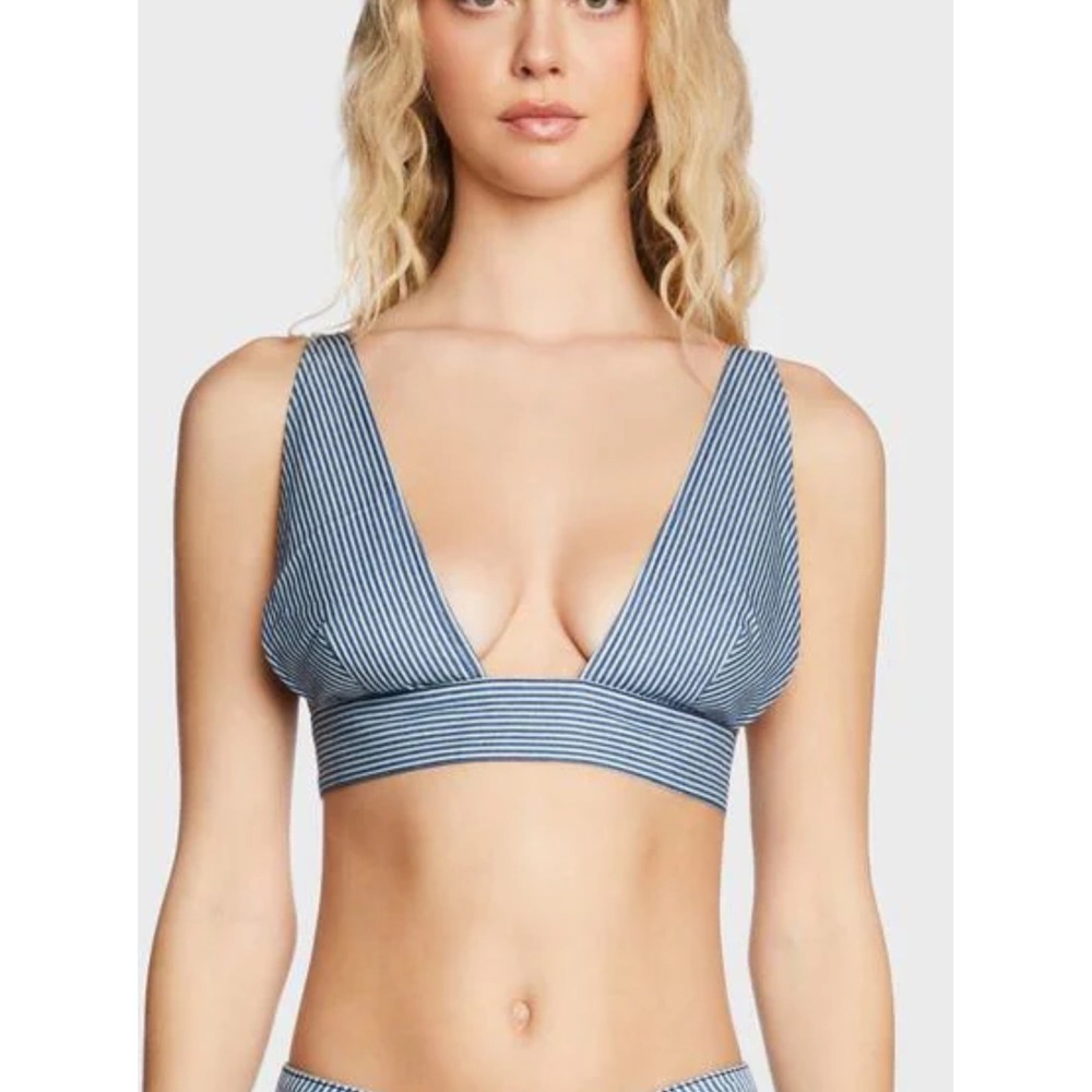 WB11 Lioness‎ Blue White Striped Halter Crop Top Open Back Festival Coachella S